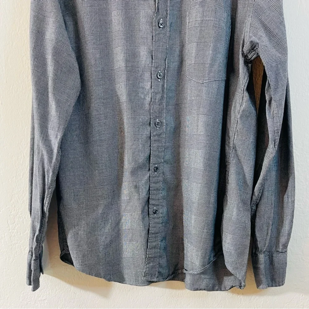J. Crew Slim Fit Plaid Long Sleeve Button Down Shirt Large Black/White Pocket